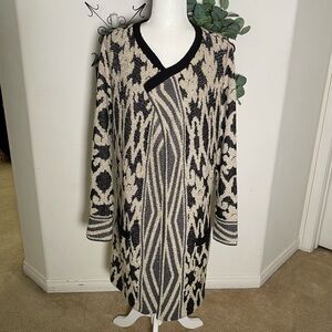 Lucky Brand Bali Cardigan Sweater Black Ivory Open Front Retail-$99 Women’s XL